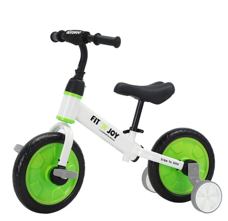 White balance bike with green wheels 