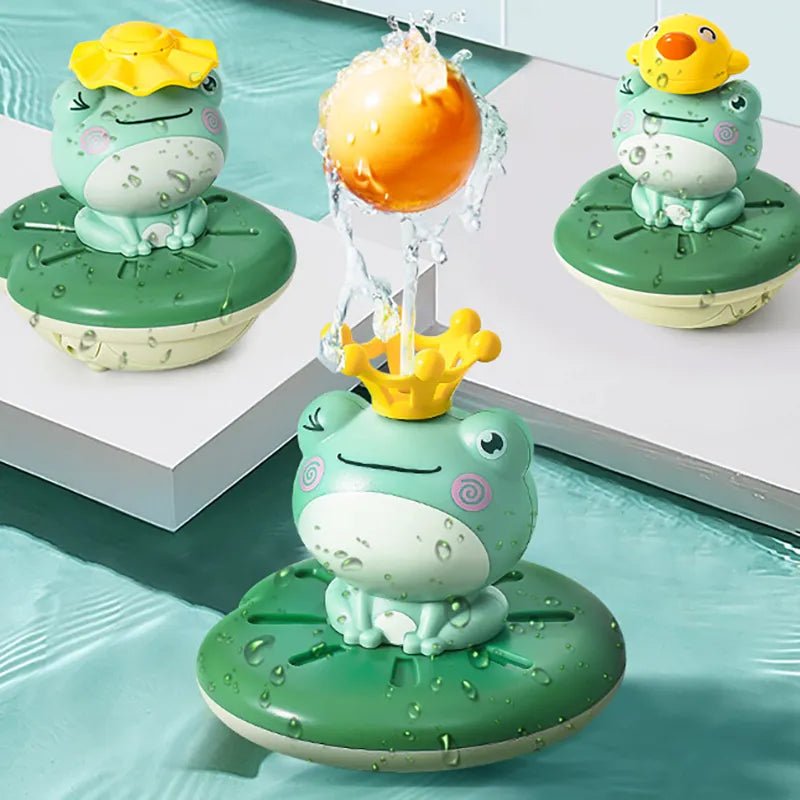 Frogs with water features on a light blue background