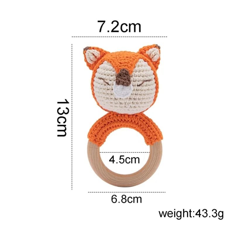 Wooden Baby Rattle & Teether - Crochet Animal Designs - Fox image