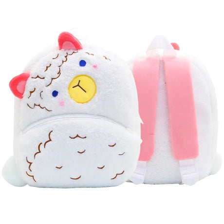 Plush toy resembling a cat with pink ears and a white body.