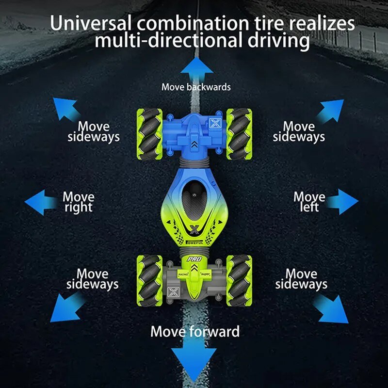Diagram of a universal combination tire with directional movement labels on a dark background