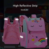 Pink unicorn backpack with a high reflective strip