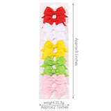 Set of colorful hair bows with measurements.
