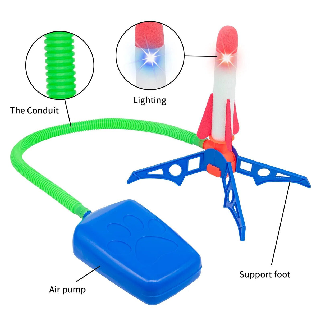 Diagram of a toy archery set with labeled parts.