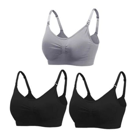 Gray and black bras on a white background