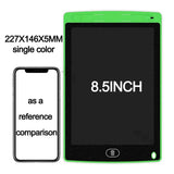 Green electronic device with a screen displaying '8.5INCH' next to a smartphone for size comparison.