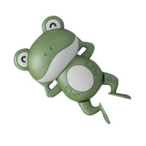 Green frog-shaped object on a white background