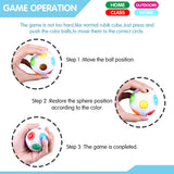Instructions for a colorful ball puzzle game with step-by-step guidance.