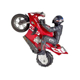 Toy motorcycle with rider in a wheelie 
