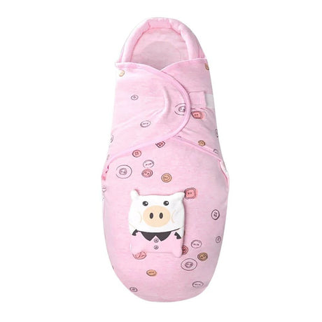 Pink baby swaddle with cartoon pig design 
