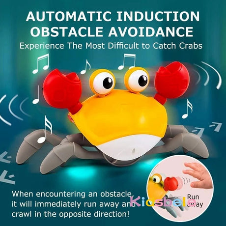 Toy crab with automatic induction obstacle avoidance feature on a blue background