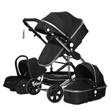 Black baby stroller with car seat and bassinet