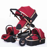 Red and black baby stroller 