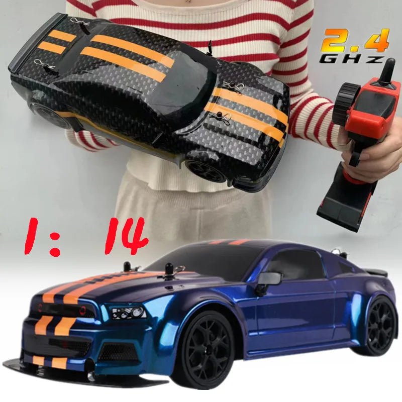 Person holding a large model of a car and a remote control 