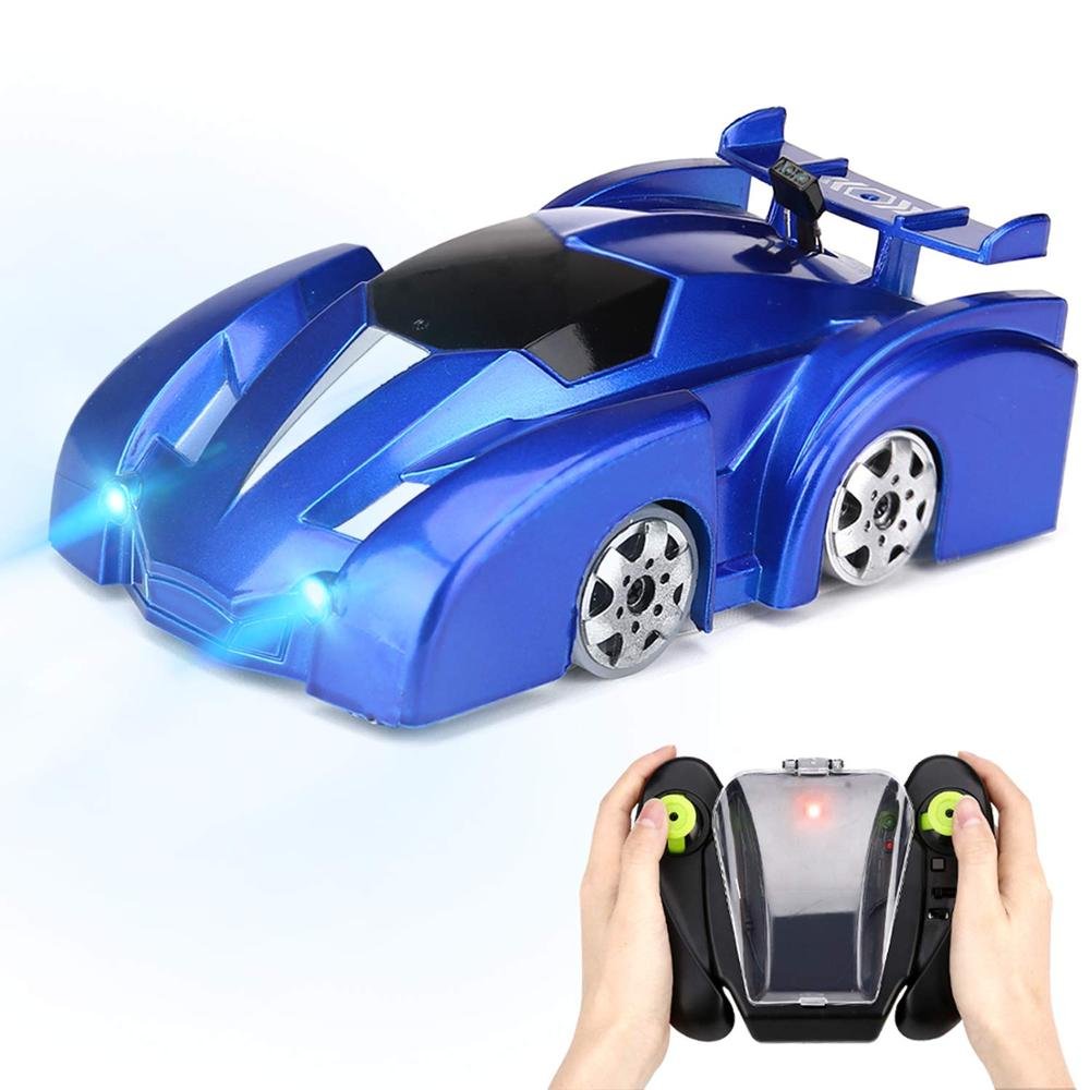 Blue toy race car with remote control.