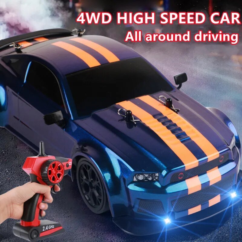 Blue and orange toy car with remote control