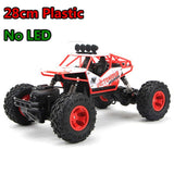 Toy monster truck with red and black design, featuring text indicating size and features.