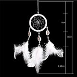 White dreamcatcher with feathers and beads.