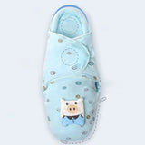 Light blue baby wrap with cartoon pig design.