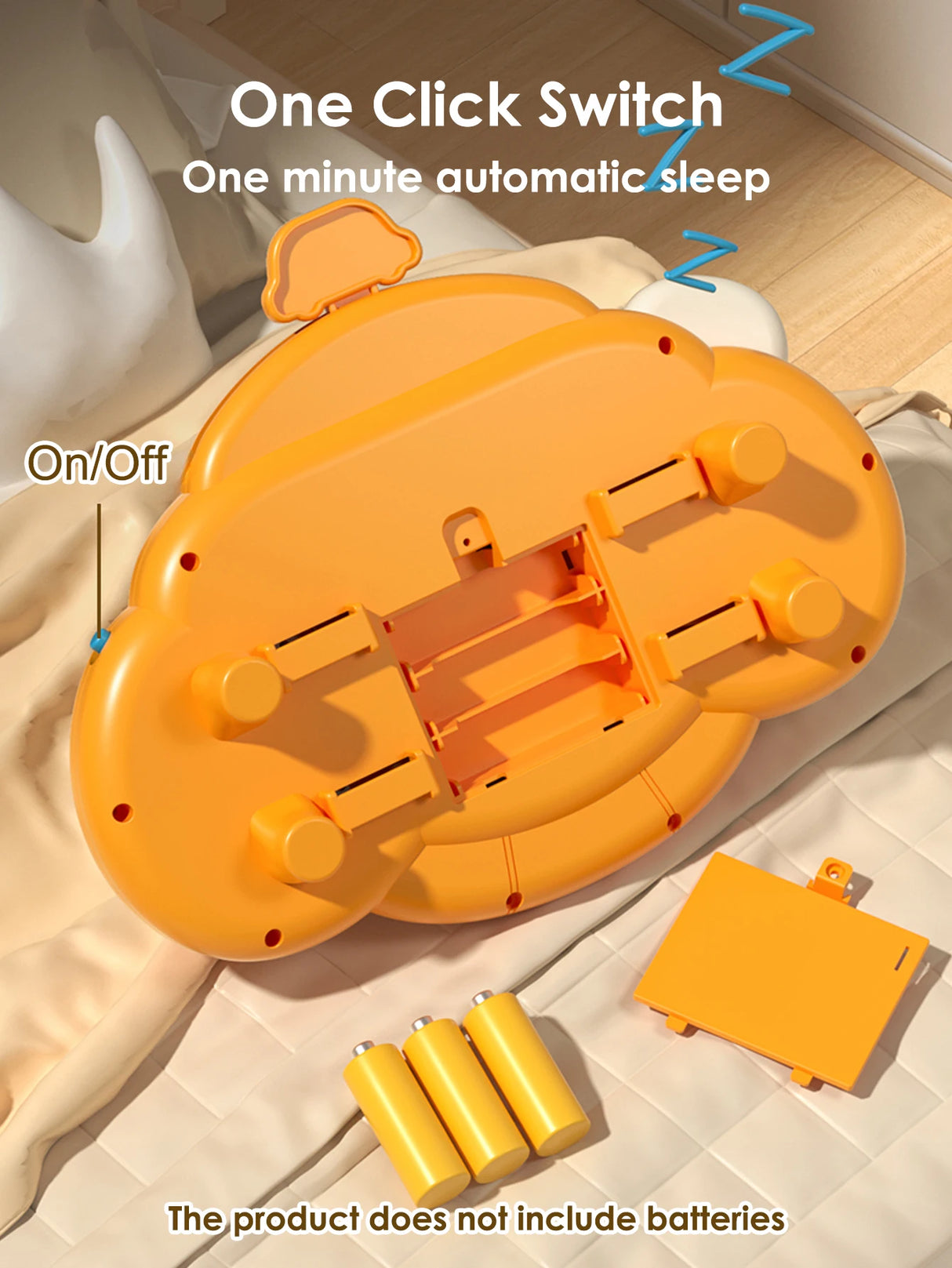 Orange electronic device with 'One Click Switch' feature.