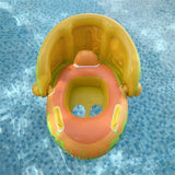 Inflatable baby pool seat with canopy on a pool