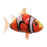 Toy fish with orange, black, and white colors.
