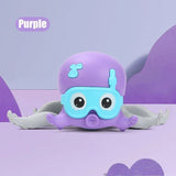 Purple octopus toy with a blue mask.