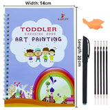 KAFLEY toddler exercise book with art painting theme, pen, and eraser on a white background