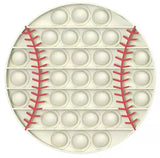 Pop-it fidget toy shaped like a baseball with red stitching