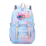 Backpack with cartoon characters and a colorful design.