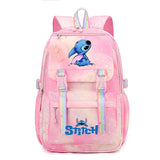 Pink backpack with cartoon character on a white background