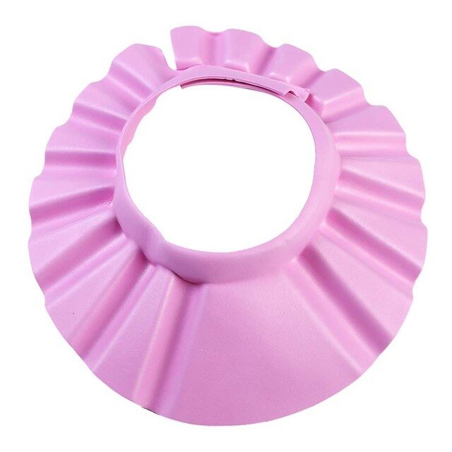 Pink plastic shower cap.