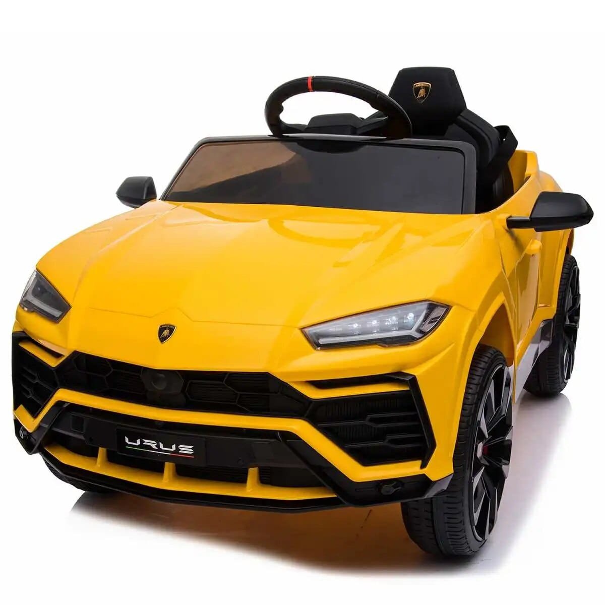 Yellow toy car with black details.
