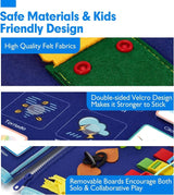 Product with high-quality felt fabrics, double-sided Velcro design, and removable boards for safe and friendly play.