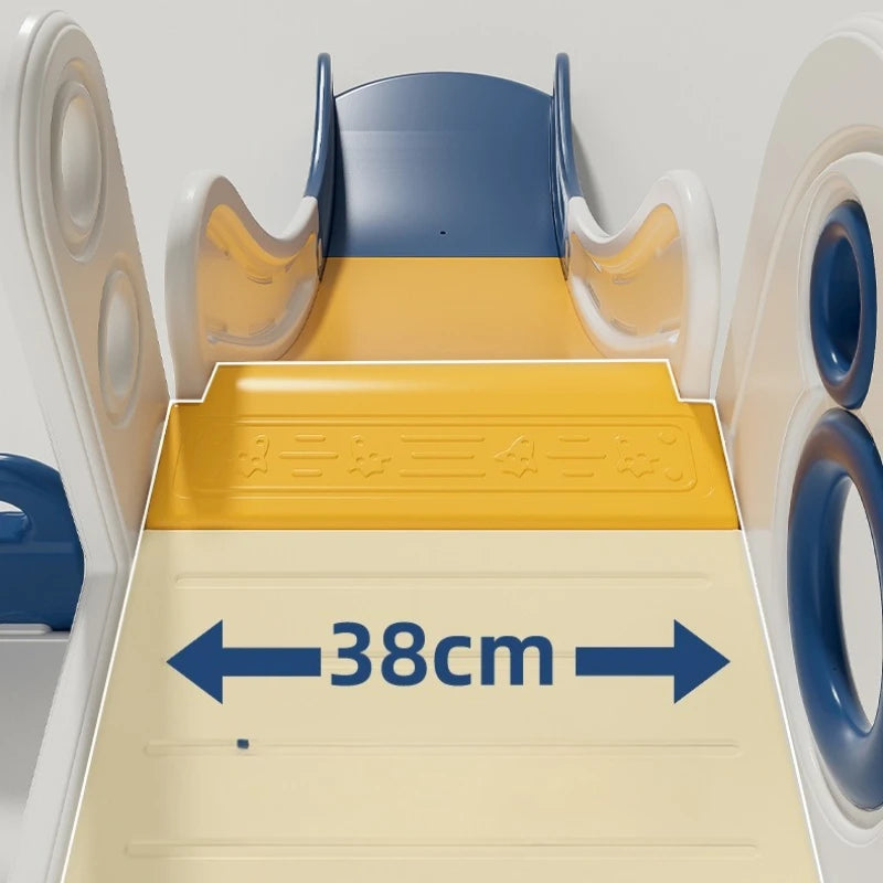 Children's slide with a measurement label