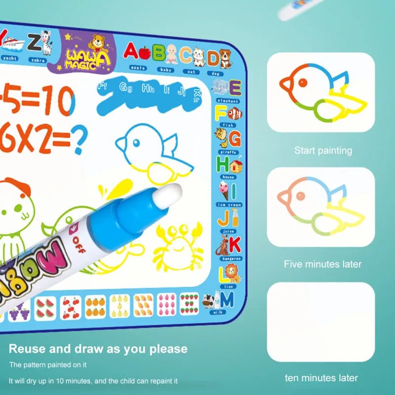 Educational toy with a drawing pad and marker, featuring numbers and letters.