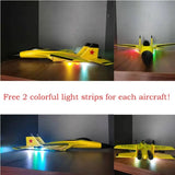 Model airplane with colorful light strips