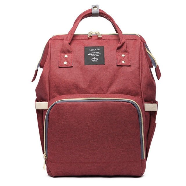 Red backpack with a visible brand label