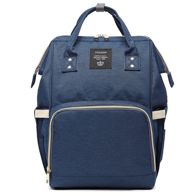 Blue backpack with white accents 