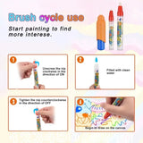 Instructions for using a brush cycle with markers on a colorful background