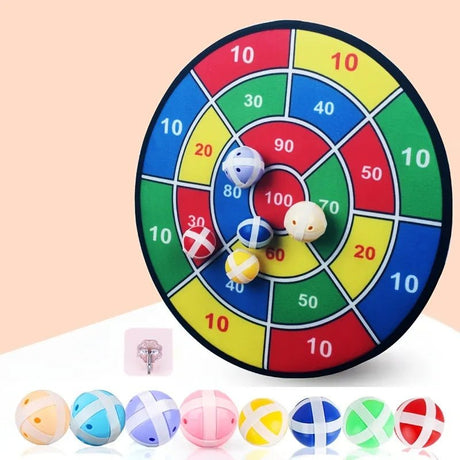 Colorful dartboard game with darts.