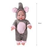 Baby doll in a mouse costume with measurement label 