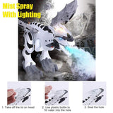 Toy dinosaur with mist spray feature and lighting effects, including instructions on how to use it.