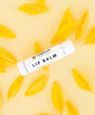 Lip balm on a yellow background with sunflower design