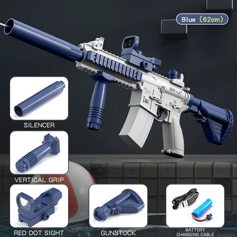 Toy rifle with attachments.