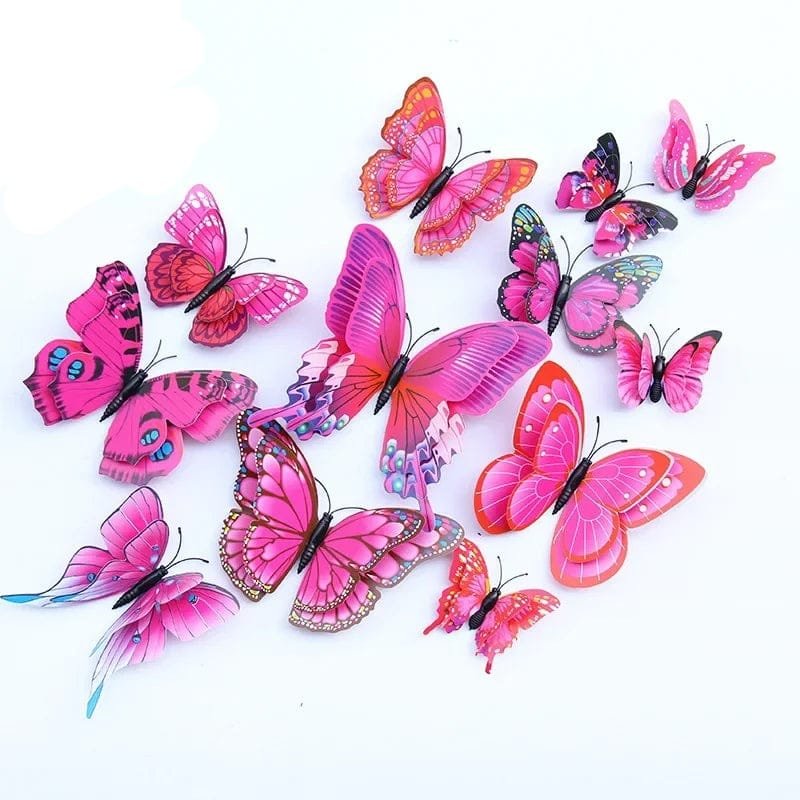 Collection of pink butterflies on a white background