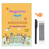 Mathematics workbook for primary school aged 3+ with a pen and eraser on a white background