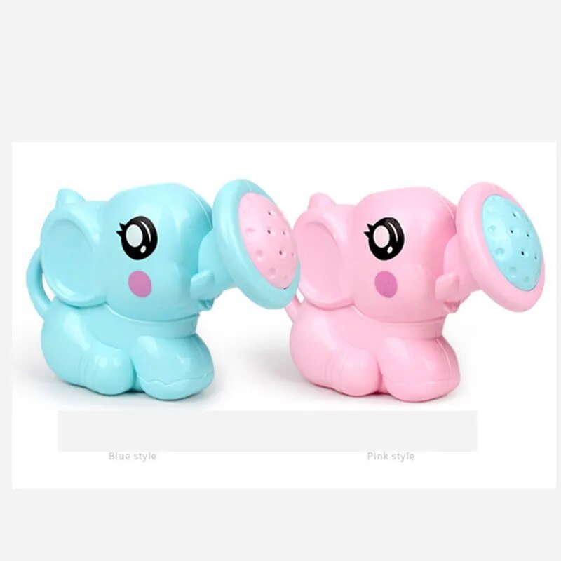 Two elephant-shaped bath toys, one blue and one pink