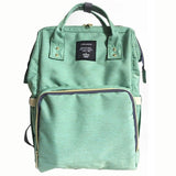 Green backpack with a visible brand label