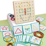 Educational toy with a pegboard and rubber bands 